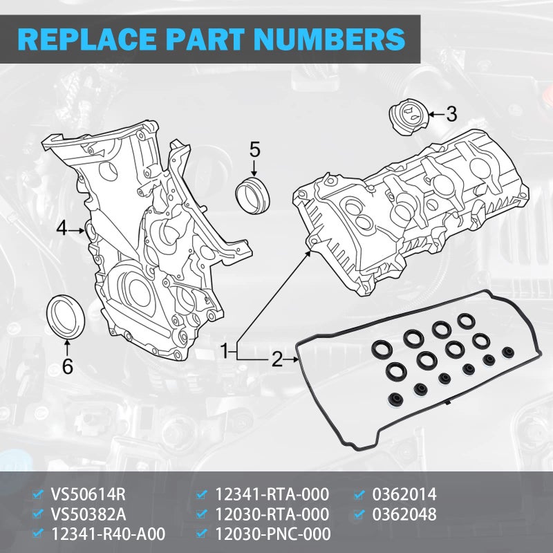 MNJWS Valve Cover Gasket Set - Compatible with 2.0L 2.3L 2.4L 2002-2015 Honda Accord  Civic  CR-V  Element  Crosstour  Acura CSX  ILX  RDX  RSX  TSX - Replace VS50614R  12341-R40-A00 - Image 3